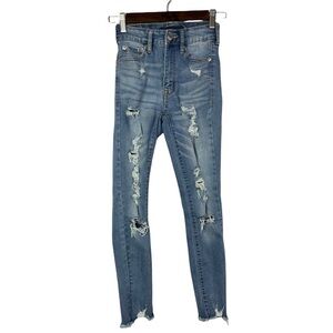 Aeropostale Super High Rise Ankle Jegging Raw Hem Distressed Skinny Jeans 000